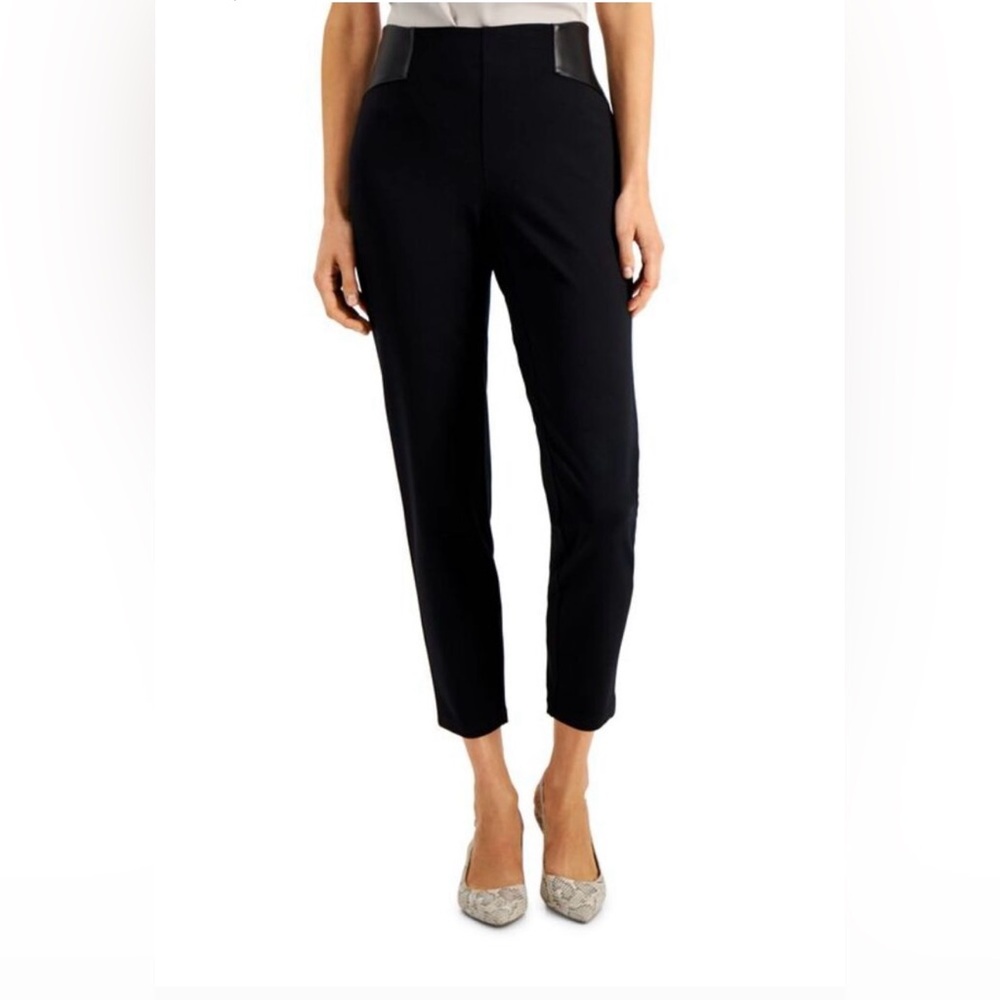 NWOT. JM Collection Black‎ Ponte Pants with Leather Details MP